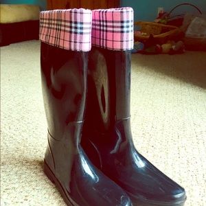 Black with Pink Burberry Rain Boots Sz 10